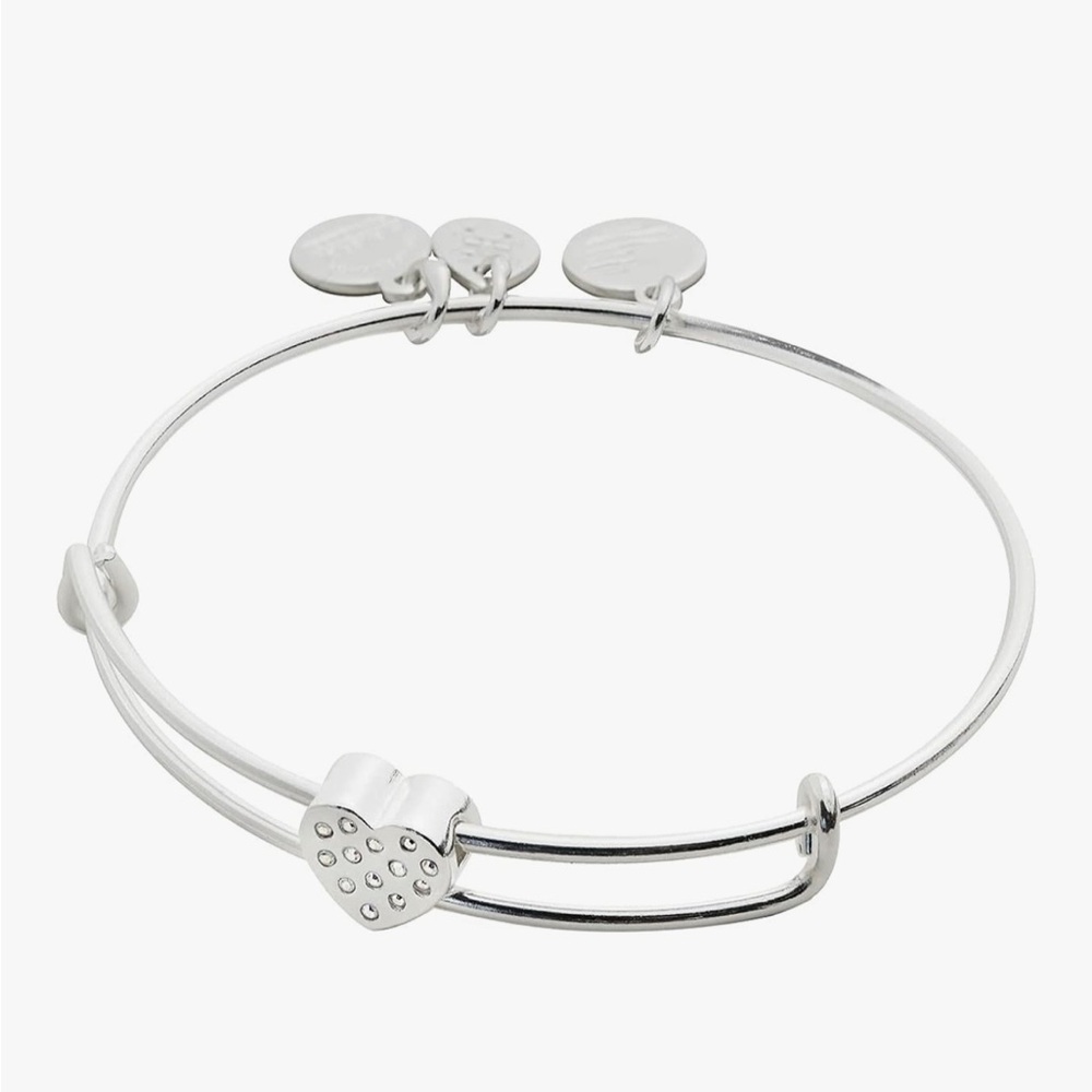 Alex and Ani Silver Pave Heart Charm Bracelet